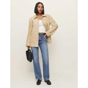 NWT Reformation Veda Lincoln Suede Shirt Jacket Oat Distressed Tan XXS